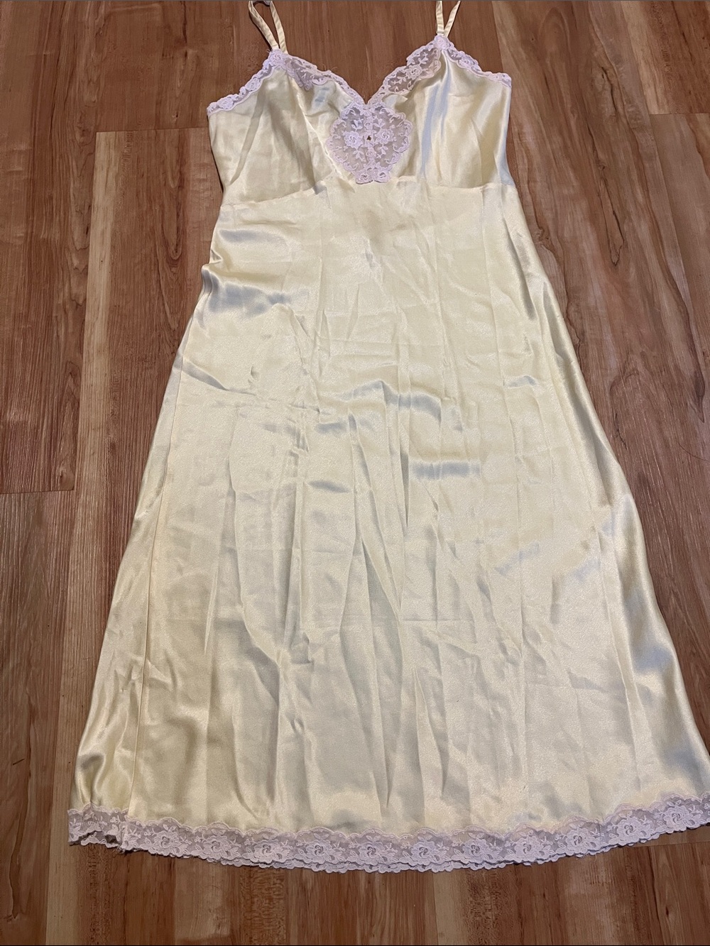 VTG- Christian Dior - Silky Lace-Trim Slip/Nightgown in Pale Yellow